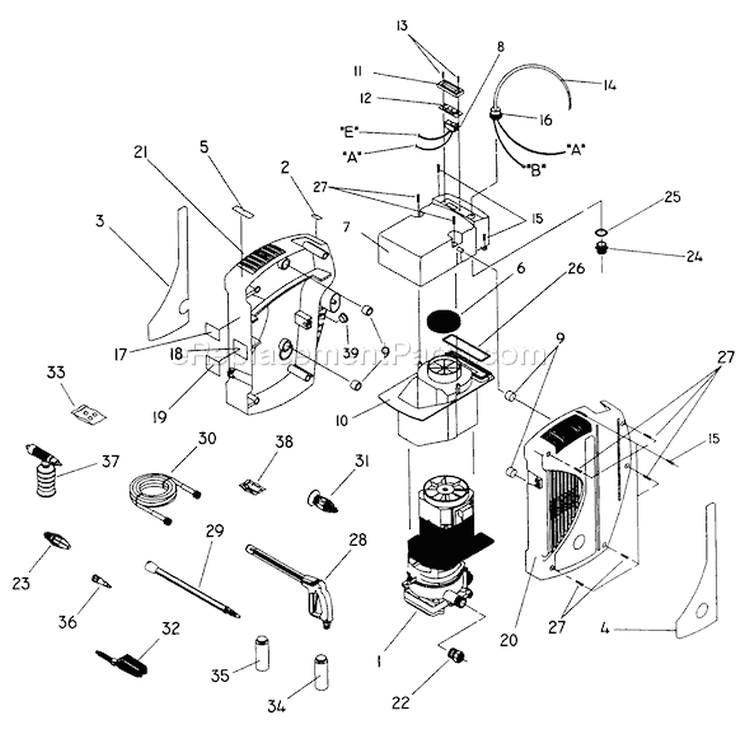 Page A Diagram and Parts List for 1197-0  Briggs and Stratton Pressure Washer